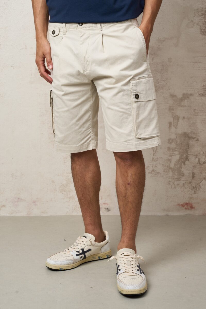 Parrion 1698 Men's Ecru Cargo Bermuda Shorts - Comfortable & Stylish Utility Shorts